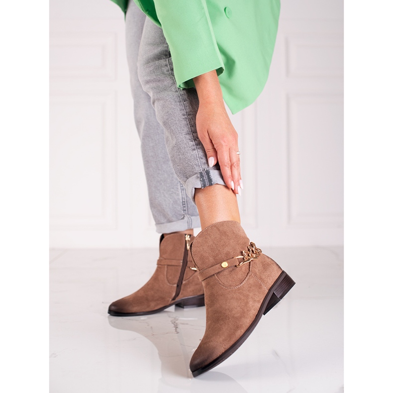 W. Potocki Botki damskie Potocki kowbojki z łańcuszkiem brązowe 1