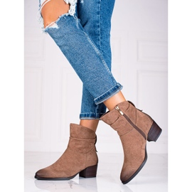 W. Potocki Zamszowe botki damskie Potocki brązowe 1