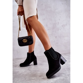 PG1 Zamszowe Botki Z Ćwiekami Na Słupku Czarne Cambia 2