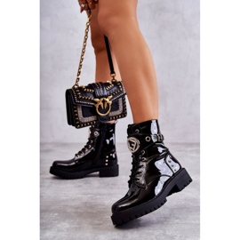 PG1 Lakierowane Damskie Botki Z Ćwiekami Czarne Leticia 1