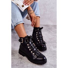 PG1 Eko-Skóra Botki Z Ozdobnym Paskiem Czarne Sabine 1