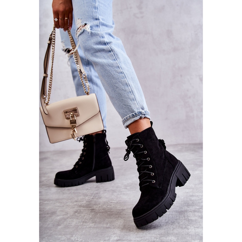 PG1 Zamszowe Damskie Ocieplane Botki Na Suwak Czarne Emilien 2