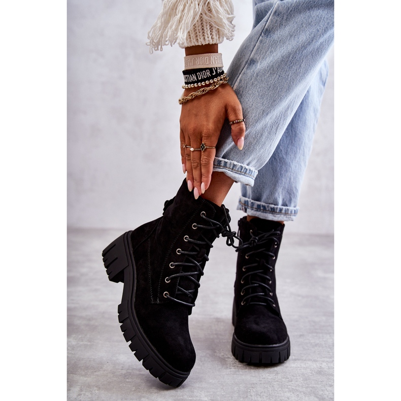 PG1 Zamszowe Damskie Ocieplane Botki Na Suwak Czarne Emilien 1