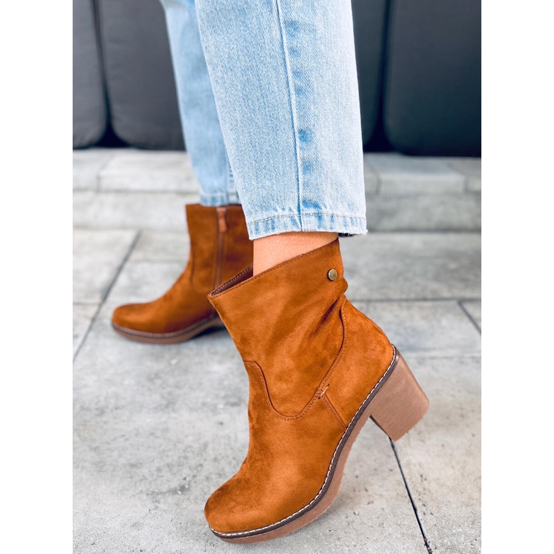 Botki na kauczukowym obcasie Linzi Camel brązowe 2