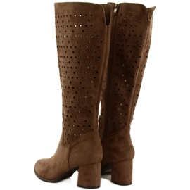 M.Daszyński Ażurowe Kozaki Na Słupku Brązowe SA156-10 3