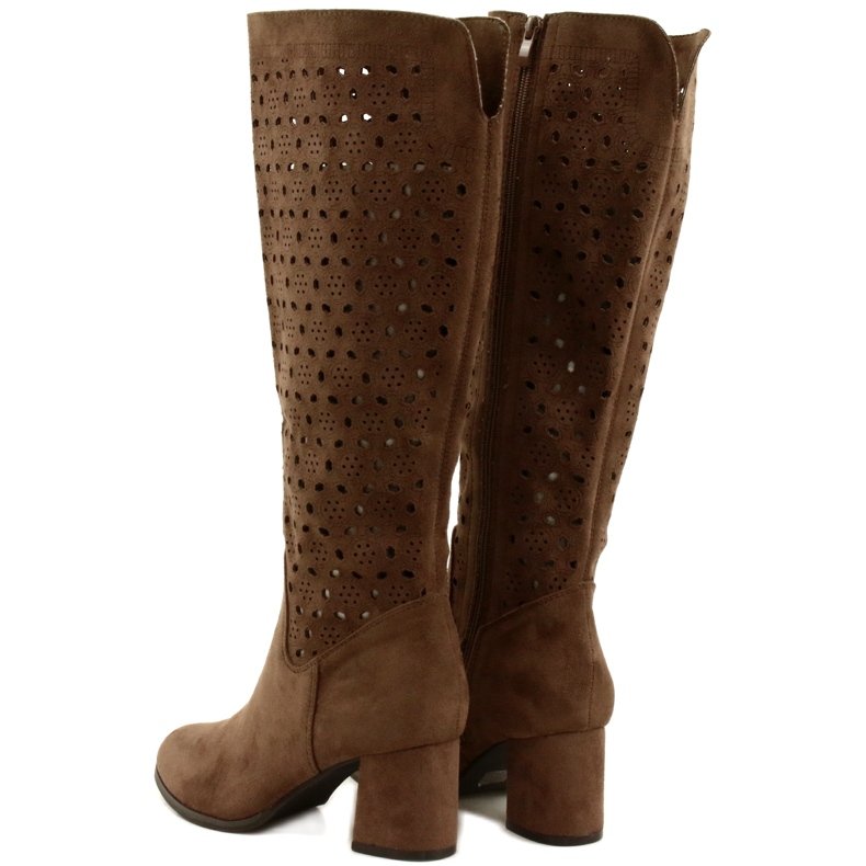 M.Daszyński Ażurowe Kozaki Na Słupku Brązowe SA156-10 3