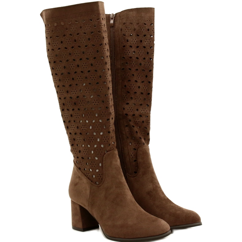 M.Daszyński Ażurowe Kozaki Na Słupku Brązowe SA156-10 2