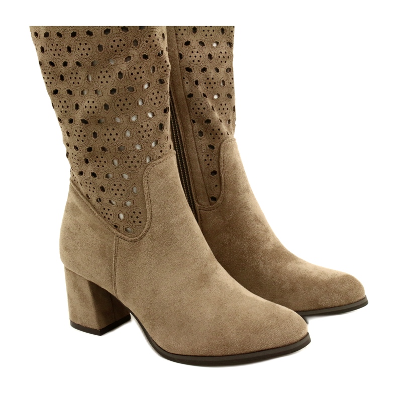 M.Daszyński Ażurowe Kozaki Na Słupku Beżowe SA156-10 beżowy 4