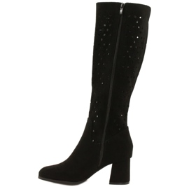 M.Daszyński Ażurowe Kozaki Na Słupku Czarne SA156-10 1