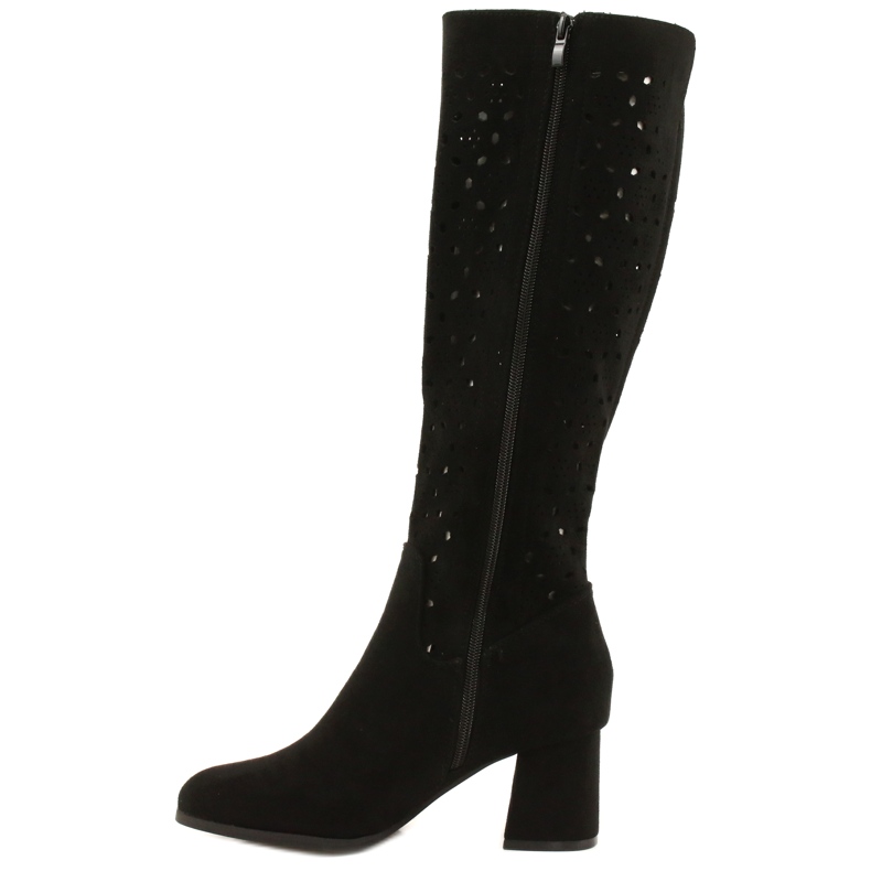 M.Daszyński Ażurowe Kozaki Na Słupku Czarne SA156-10 1