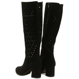 M.Daszyński Ażurowe Kozaki Na Słupku Czarne SA156-10 3