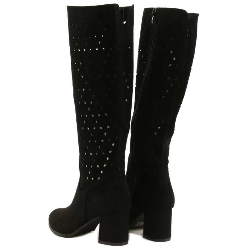 M.Daszyński Ażurowe Kozaki Na Słupku Czarne SA156-10 3