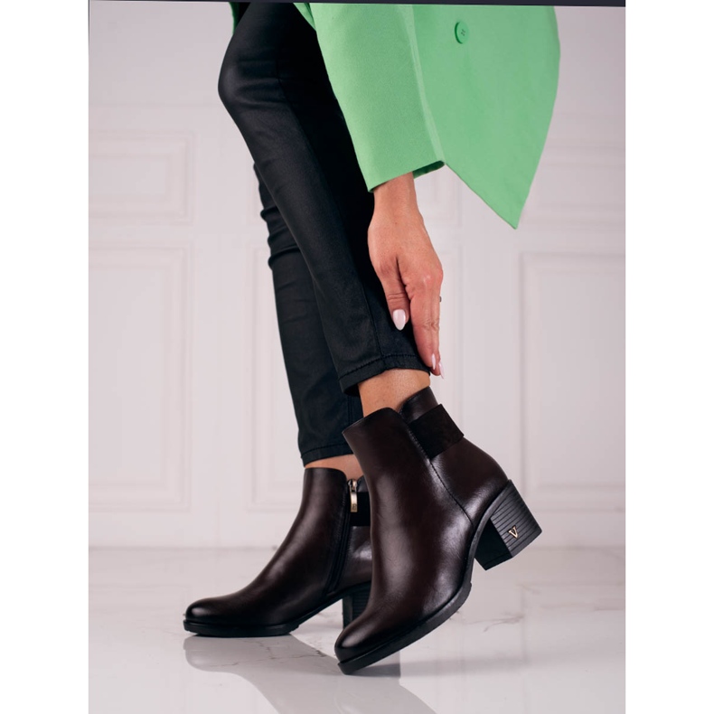 W. Potocki Brązowe klasyczne botki damskie Potocki 1