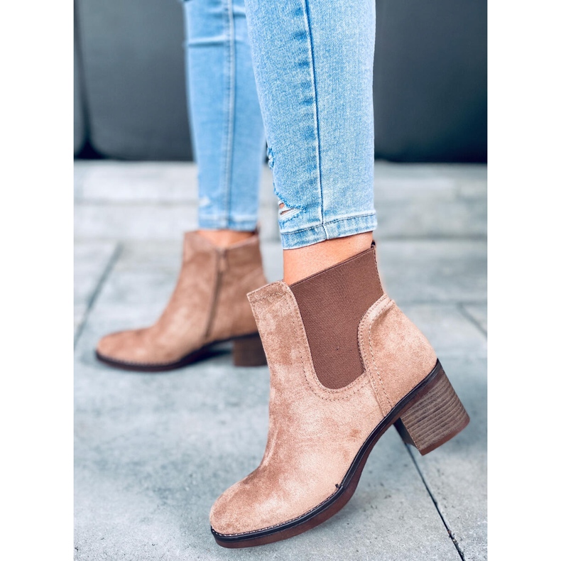 Botki na szerokim obcasie Fill Beige beżowy 1