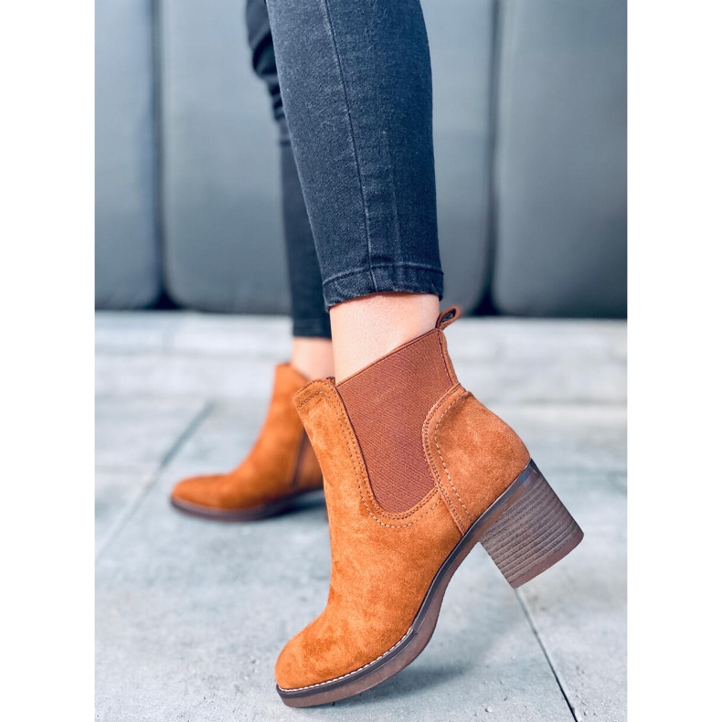 Botki na szerokim obcasie Fill Camel brązowe 1