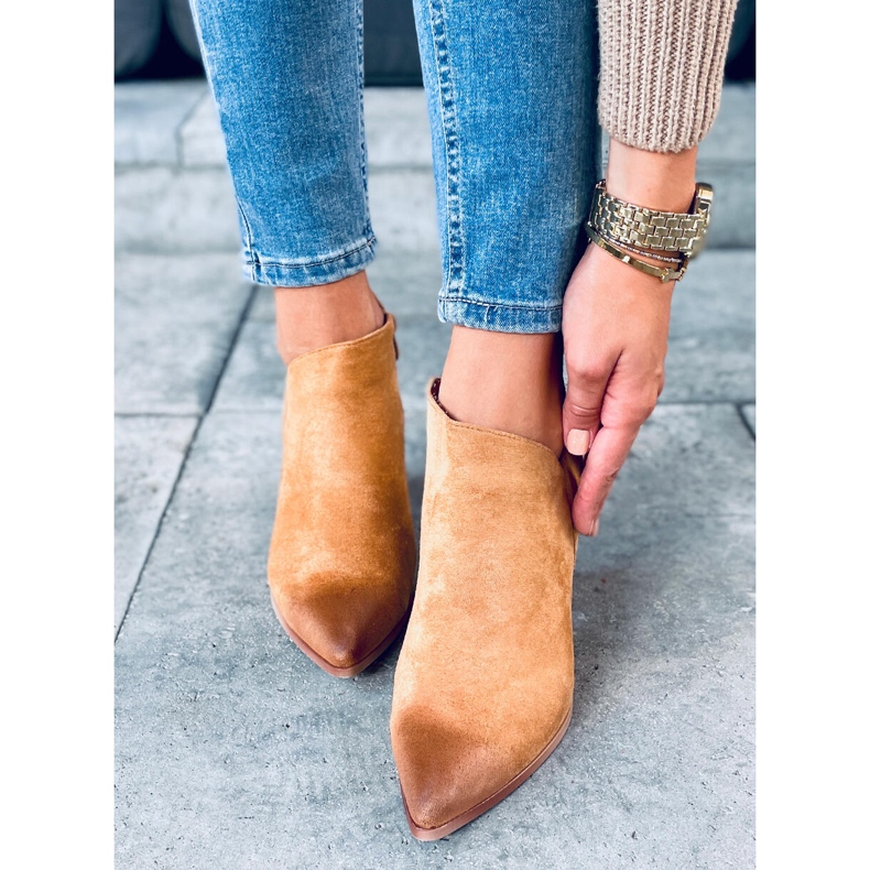 Botki na słupku Ankara Camel brązowe 2