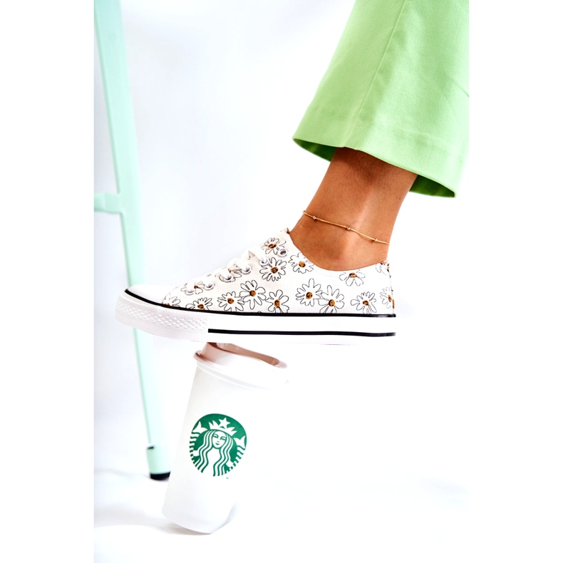 PS1 Niskie Damskie Trampki W Kwiaty Białe Janey 1