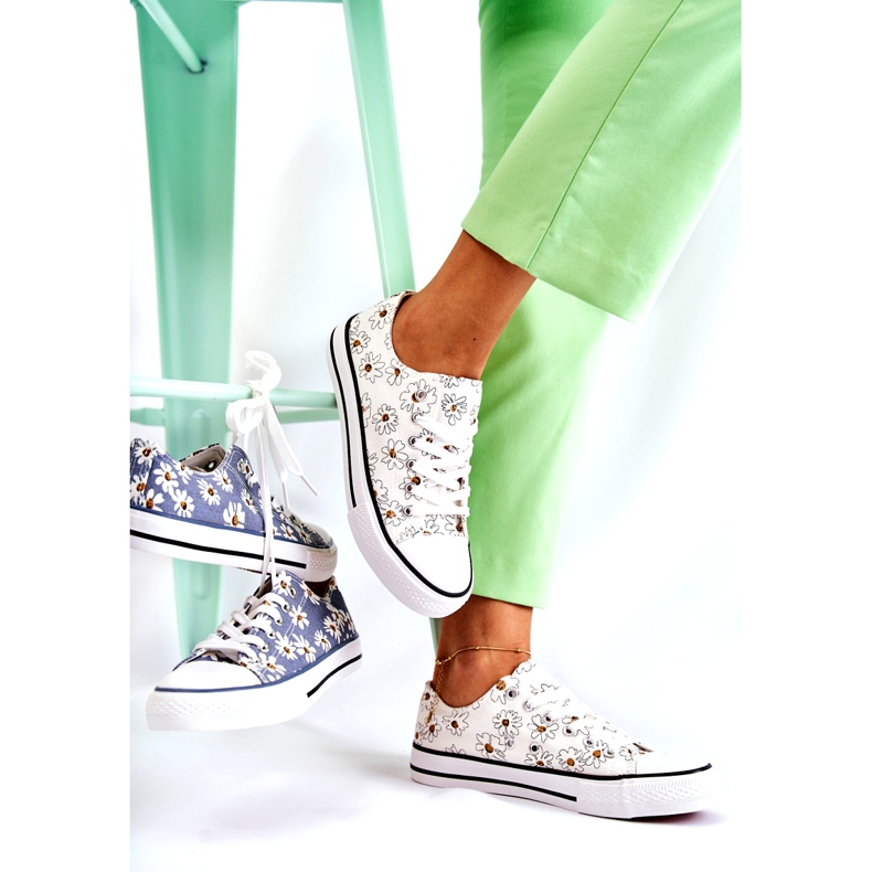 PS1 Niskie Damskie Trampki W Kwiaty Białe Janey 3