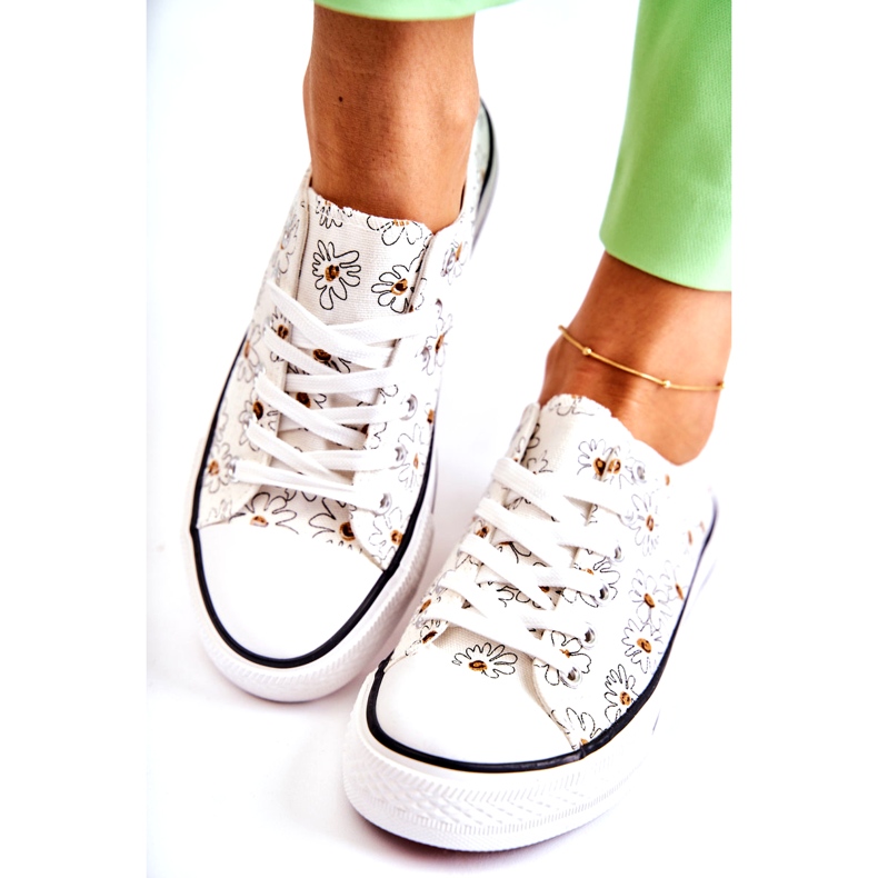PS1 Niskie Damskie Trampki W Kwiaty Białe Janey 7