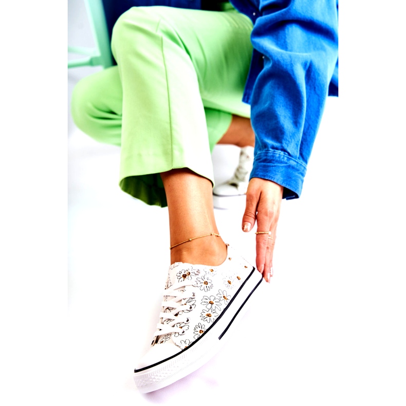 PS1 Niskie Damskie Trampki W Kwiaty Białe Janey 6