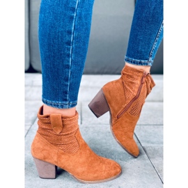 Botki na obcasie Fonda Camel brązowe 1