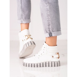 W. Potocki Sportowe botki damskie Potocki białe na platformie 2