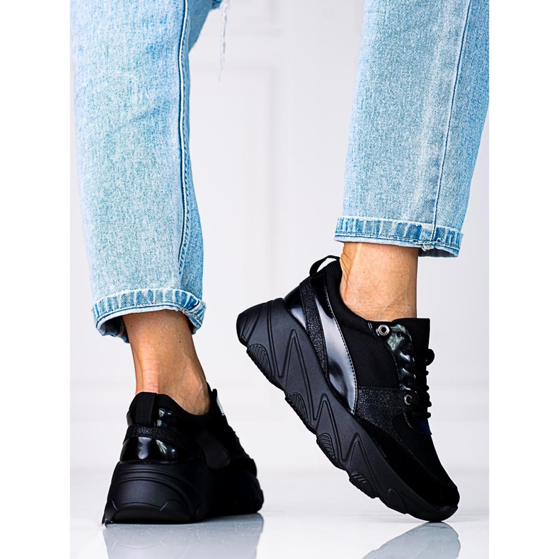 W. Potocki Czarne sneakersy damskie Potocki na platformie 1