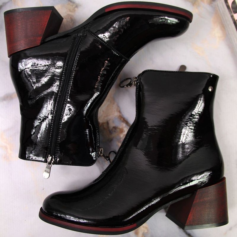 Botki lakierowane na obcasie Vinceza W JAN137 czarne 1