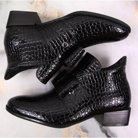 Botki damskie sztyblety z kokardą lakierowane czarne Potocki 1