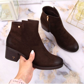 Botki damskie na słupku ekozamsz brązowe Potocki 1