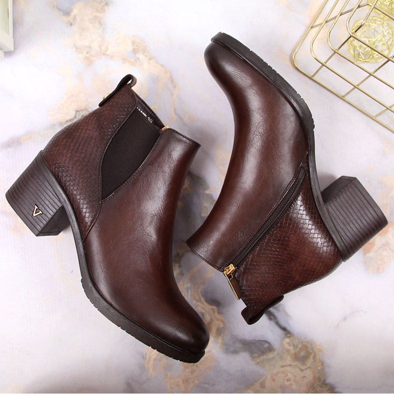 Botki damskie ocieplane skóra węża brązowe Potocki 1