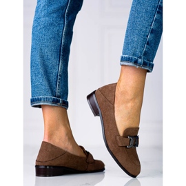 Eleganckie mokasyny damskie z łańcuszkiem Vinceza brązowe 2