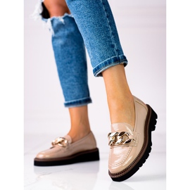 Mokasyny damskie na platformie Vinceza z lakierowanej skóry ekologicznej beżowe beżowy brązowe 1