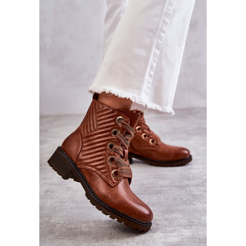 PG1 Skórzane Pikowane Botki Z Ociepleniem Brązowe Torino 1