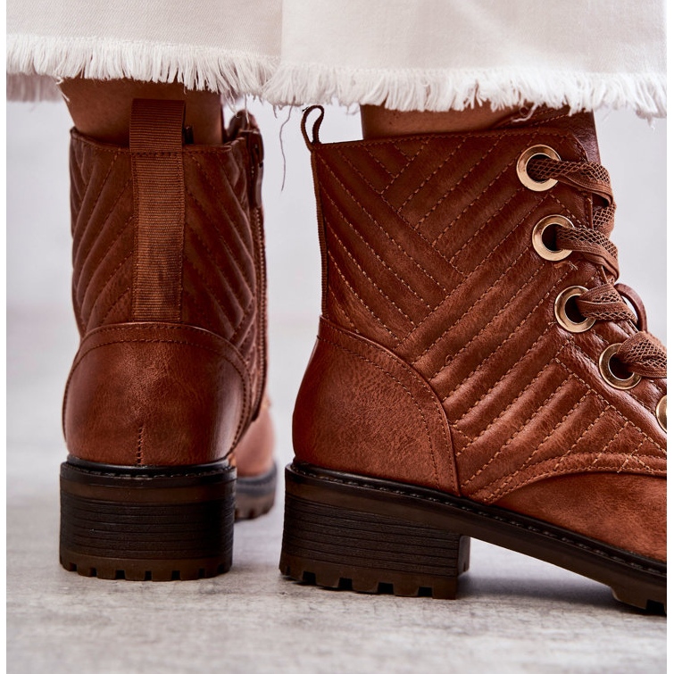 PG1 Skórzane Pikowane Botki Z Ociepleniem Brązowe Torino 2