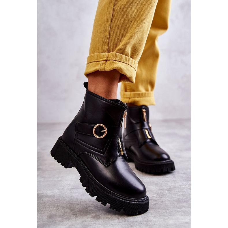 FD1 Skórzane Ocieplane Botki Na Suwak Czarne Verina 2