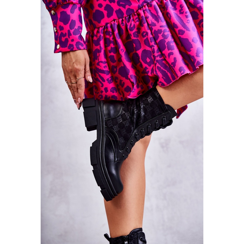 Wysokie Damskie Botki Wiązane Czarne Verlon 1