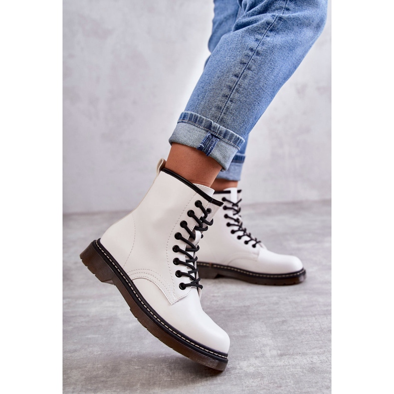 PG1 Damskie Botki Glany Wiązane Białe Lavita 1