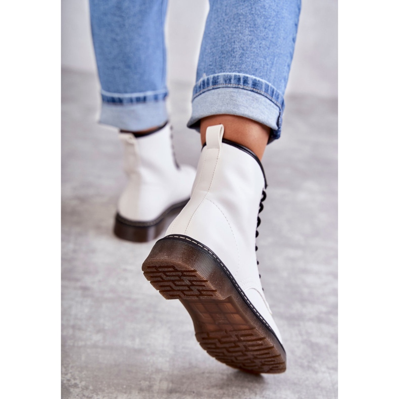 PG1 Damskie Botki Glany Wiązane Białe Lavita 2