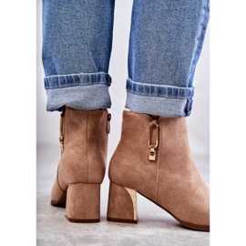 PS1 Zamszowe Botki Na Słupku Z Ozdobą Beżowe Erine beżowy 2