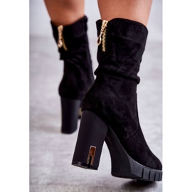 PG1 Zamszowe Wysokie Botki Na Słupku Czarne Volter 2