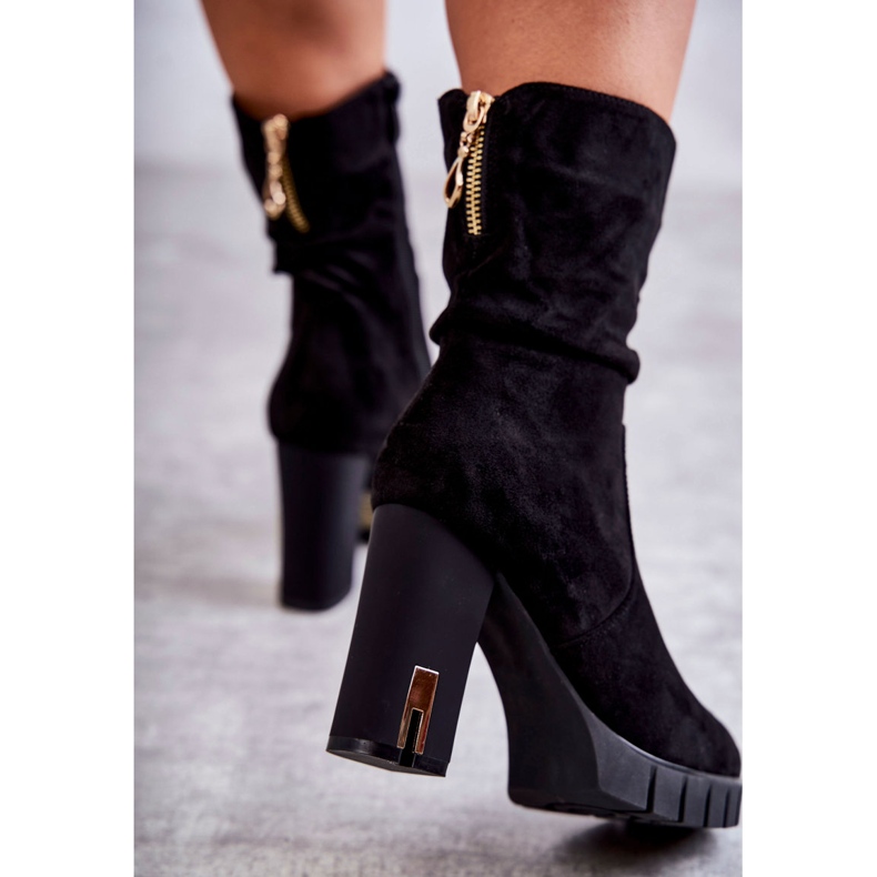 PG1 Zamszowe Wysokie Botki Na Słupku Czarne Volter 2