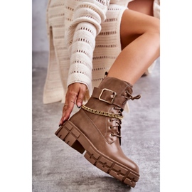 PG1 Modne Workery Botki Z Łańcuchem Brązowe Solesso 1