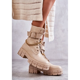 PG1 Modne Workery Botki Z Łańcuchem Beżowe Solesso beżowy 1