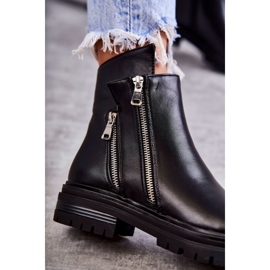 PG1 Damskie Skórzane Botki Na Suwak Czarne Navarra 1