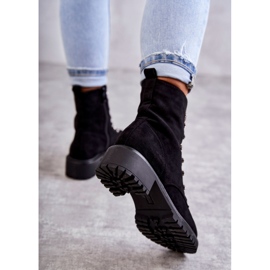 PG1 Zamszowe Botki Z Ozdobnymi Paskami Czarne Malesia 2