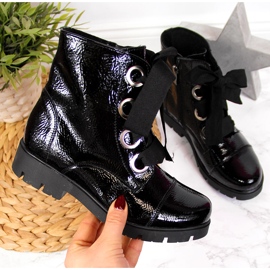 Botki dziewczęce ocieplane lakierowane czarne Kornecki 6220 1