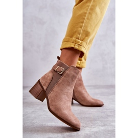 Zamszowe Botki Na Słupku Brązowe Vannes 1