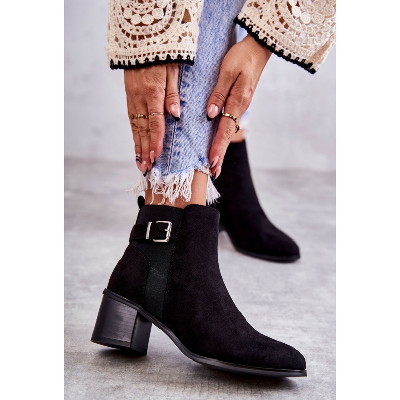 PS1 Zamszowe Botki Na Słupku Czarne Vannes 1