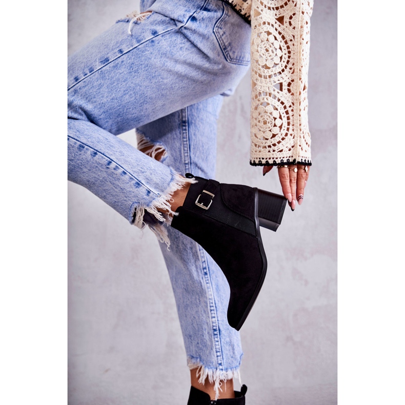 PS1 Zamszowe Botki Na Słupku Czarne Vannes 2